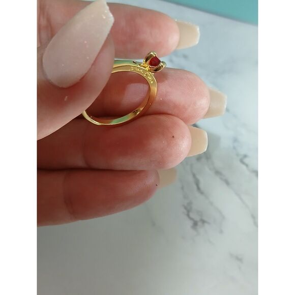 Explosion of Love Ring 14k Gold Plated "You & Me" Engraved Heart-Cut Red Crystal - Picture 11 of 13